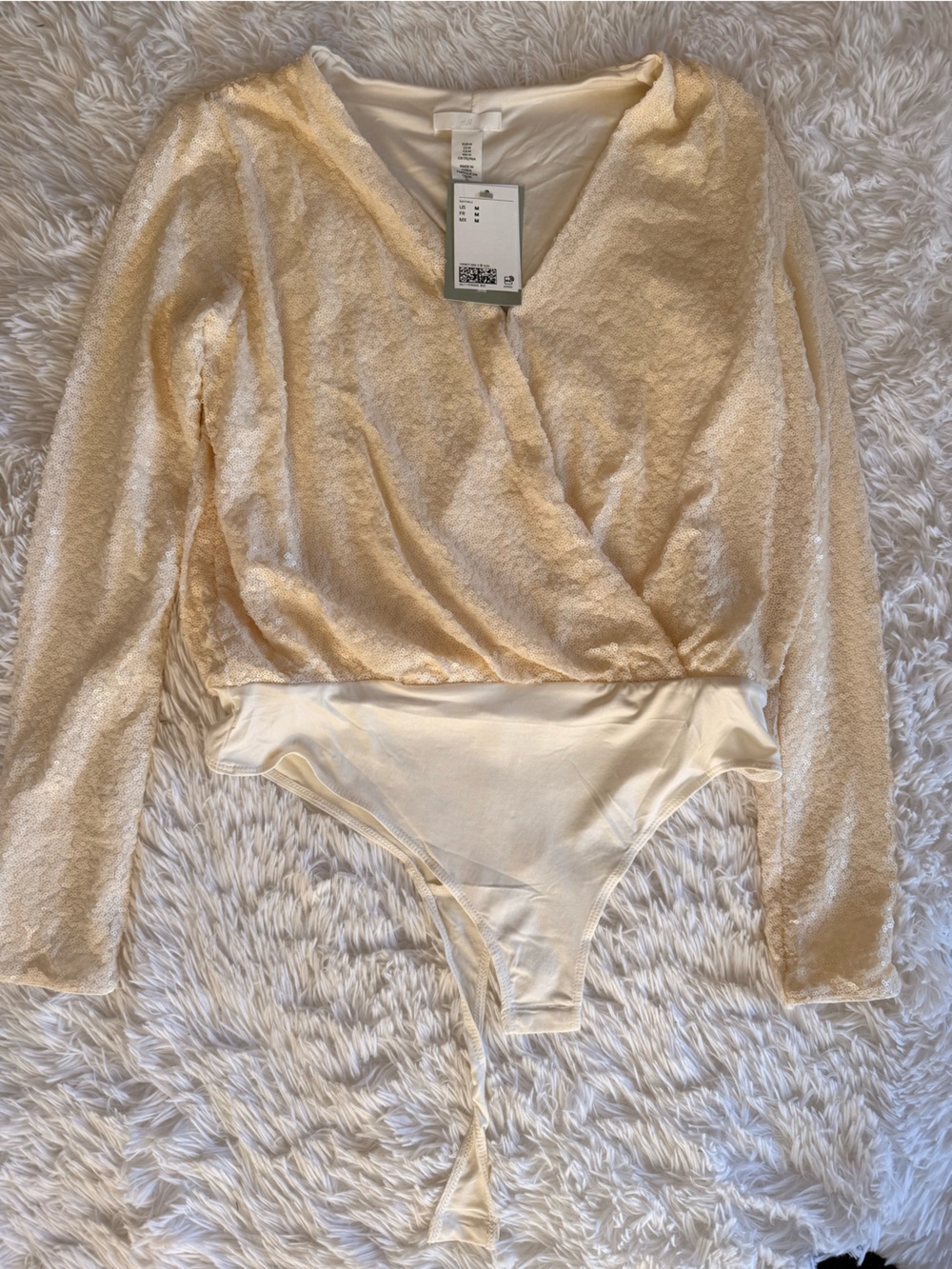 H&M Cream Terry Long-Sleeve Wrap Bodysuit Pajama